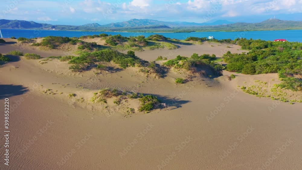 Low-altitude drone shot over the dunes of Bani, a protected area in the Dominican Republic