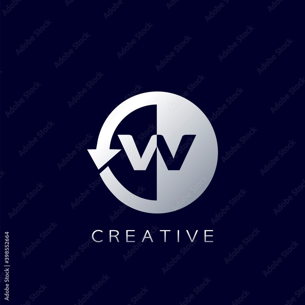 Circle Arrow Letter W Geometrical Logo Negative Space Vector Design Circle Arrow Letter W Geometrical Logo Negative Space Vector Design