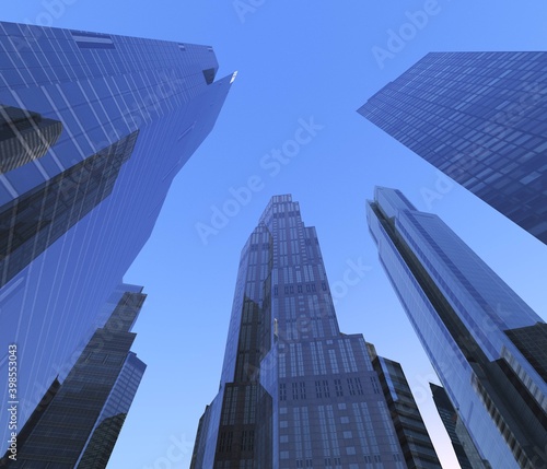 Skyscrapers against the sky  silhouettes of high-rise buildings against a light sky  cityscape with skyscrapers  3D rendering