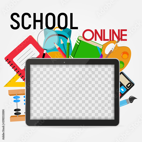 School Online Concept Background Vector Illustration. Square Template for social networks and messengers. EPS10