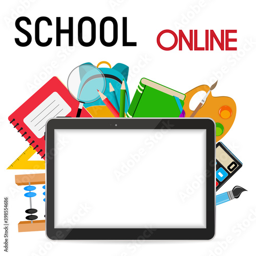 School Online Concept Background Vector Illustration. Square Template for social networks and messengers. EPS10