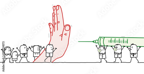 Cartoon Protesting People, Stopping Vaccine Team