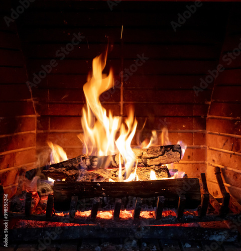 Fireplace  fire burning  cozy warm fireside  christmas home.