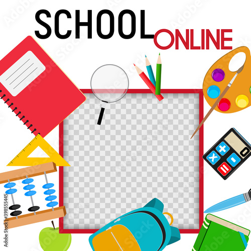 School Online Concept Background Vector Illustration. Square Template for social networks and messengers. EPS10