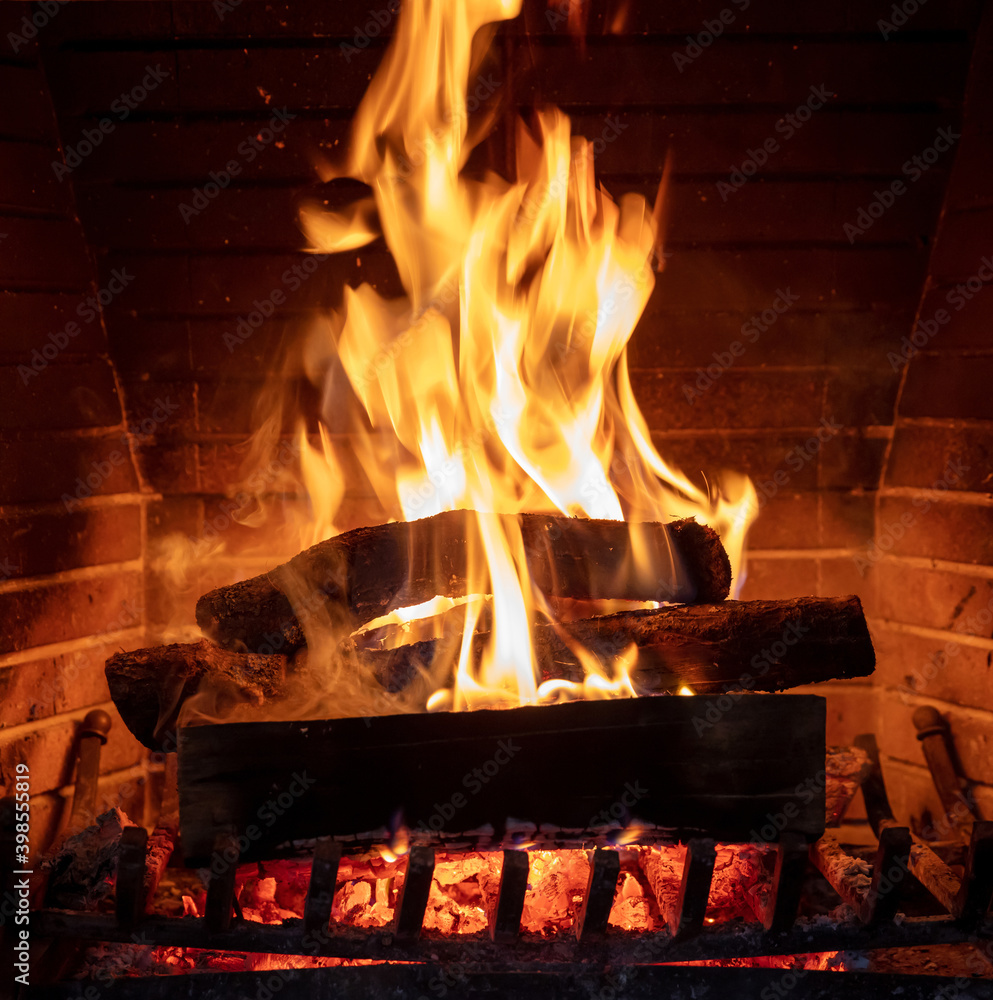 Fireplace, fire burning, cozy warm fireside, christmas home. Fireplace, fire burning, cozy warm fireside, christmas home.