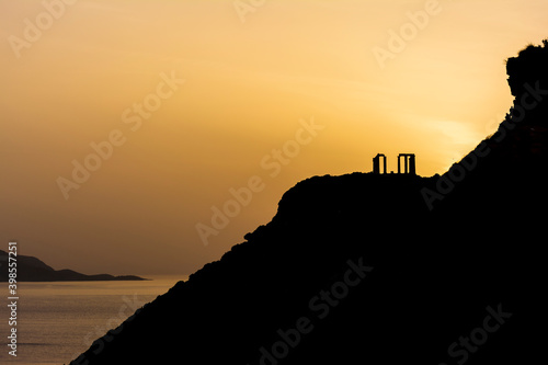 The ancient temple of Poseidon at Cape Sounion. He was god of the Sea.