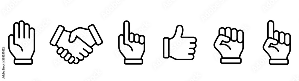 Hand line icons set isolated on white background vector
