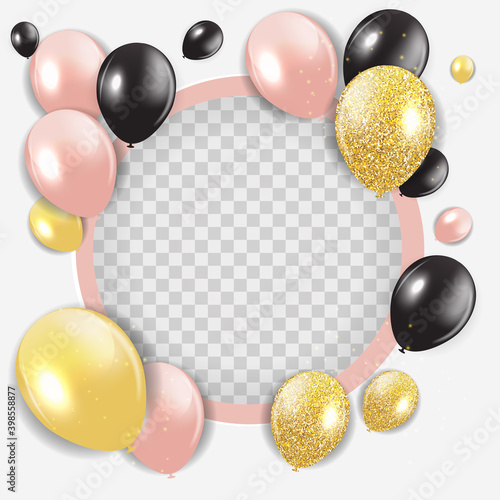 Abstract Happy Birthday Background Card Template with balloons. Vector Illustration. Square Template for social networks and messengers. EPS10