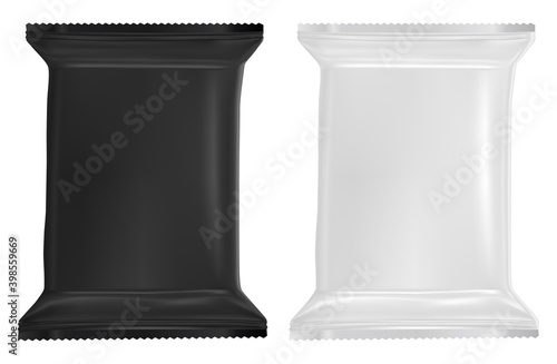 Wet wipe package blank. Plastic sachet template mockup. Realistic design of baby wipe packet. Food foil pouch. Antibacterial facial napkin wrap. Chocolate or bisquit product wrapper. Hand hygiene soft