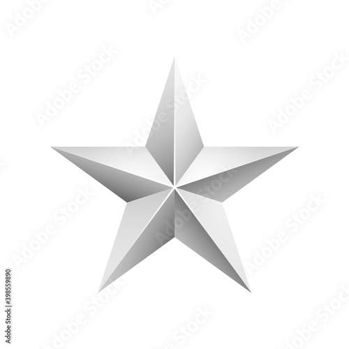 Silver 3d star with with highlights. Icon for holiday design element. Vector illustration.