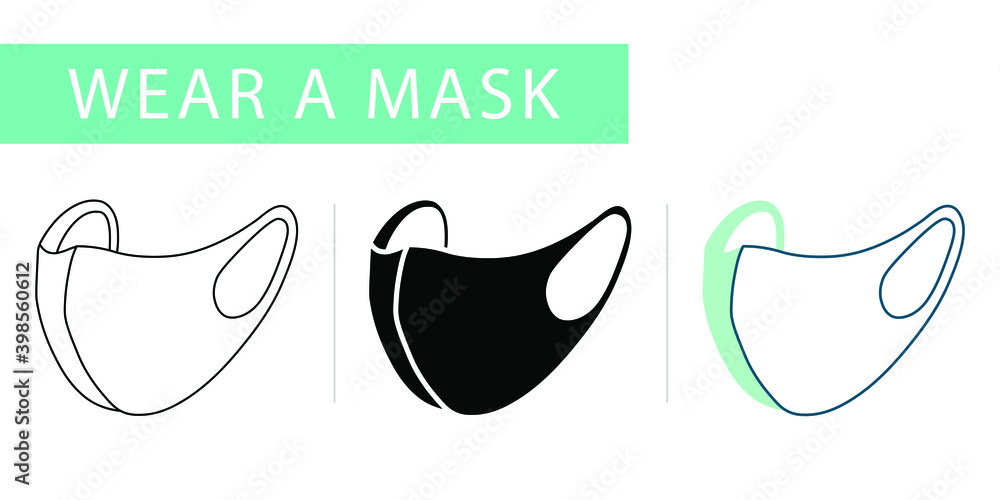 Wear a mask. Respiratory protection. Icons set