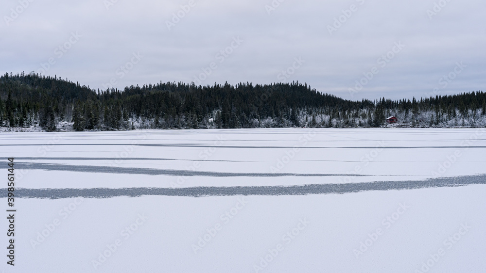 ice covered lake in the forest in wintertime ice covered lake in the forest in wintertime