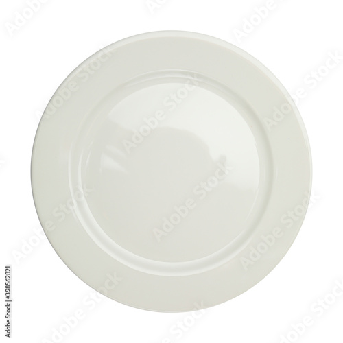 White plate top view. On a white isolated background 
