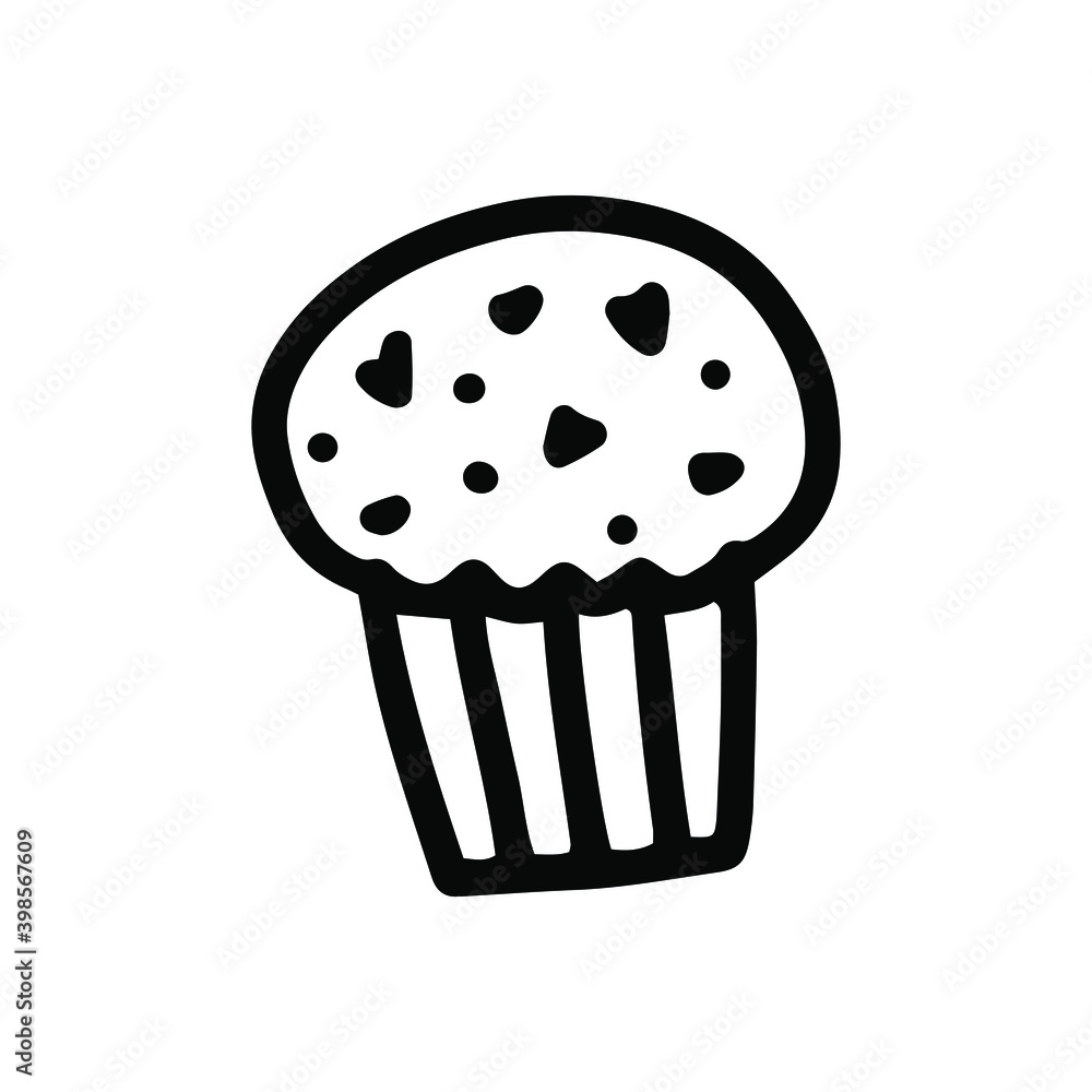 Vector outline cupcake with hearts. Hand drawn cupcake isolated on white background. Doodle style. Sweets for valentine's day. Vector outline cupcake with hearts. Hand drawn cupcake isolated on white background. Doodle style. Sweets for valentine's day.