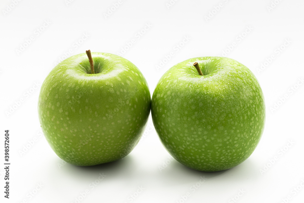 Green apple on white background