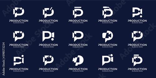creative of logo production in letter p. set of logo abstract for business production,videos,film,editing,movie,cinema,bundle logo. premium vector