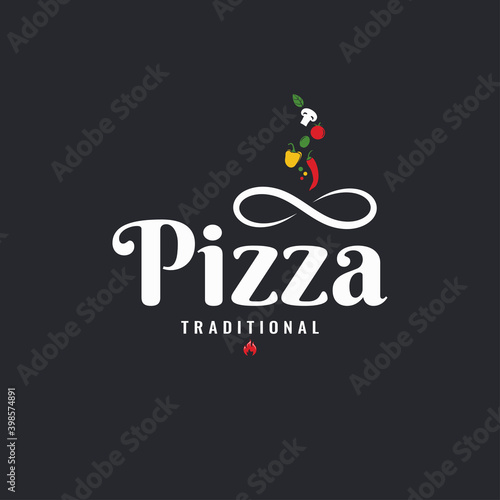 Pizza logo with pizza dough and vegetables