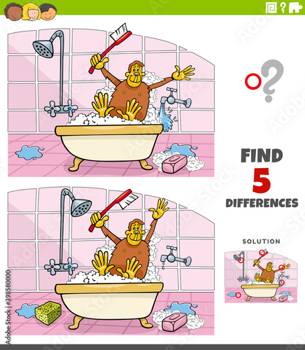 differences educational task for kids with ape taking a bath