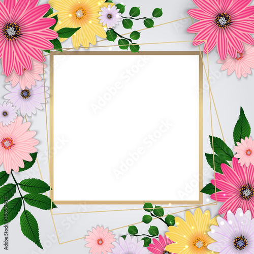 Cute Background with Frame and Flowers Collection Set. Vector Illustration EPS10. Square Template for social networks and messengers. EPS10