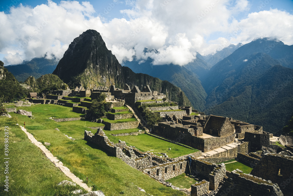 Mountains green landscape with ruins in Peru