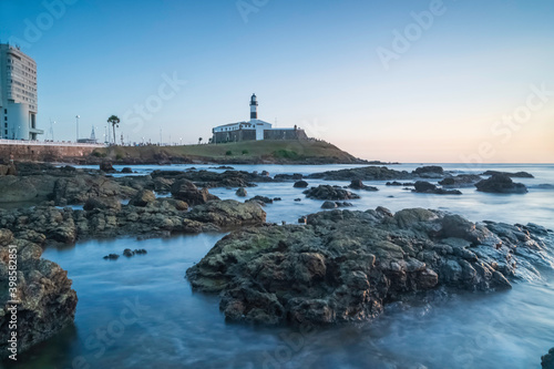 Salvador, Bahia, Brazil, December 2020 - view of the famous Barra Lighthouse (Farol da Barra)