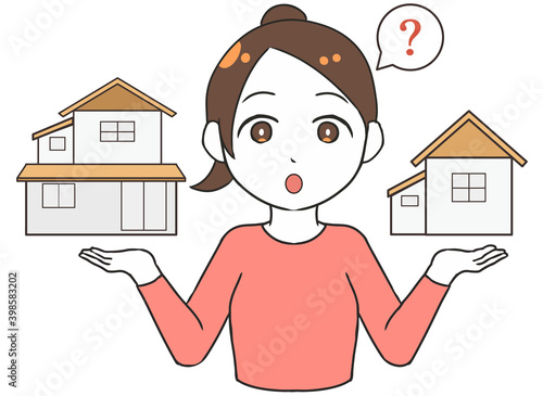 家を比較する　悩む　女性