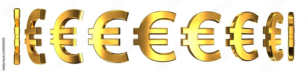 Fototapeta premium 3D animation, spinning of a golden euro symbol. Rotation on white background