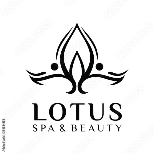 Well Body Fitness Logo  Cosmetic Brand identity. For Spa product and Beauty Salon Business. Stylized human yoga shape in abstract lotus symbol. Vector icon.