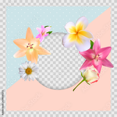 Cute Background with Frame and Flowers Collection Set. Vector Illustration EPS10. Square Template for social networks and messengers