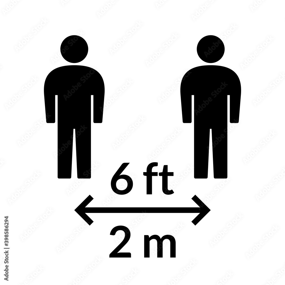 Social Distancing Keep Your Distance or Maintain a Distance of 6 ft / 6 Feet or 2 m / 2 Metres Icon. Vector Image. Social Distancing Keep Your Distance or Maintain a Distance of 6 ft / 6 Feet or 2 m / 2 Metres Icon. Vector Image.