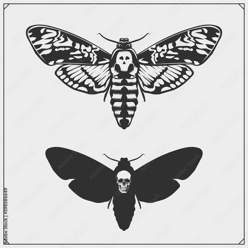 Memento mori. Butterfly and skull. Brevity of human life. Print design for t-shirt. Memento mori. Butterfly and skull. Brevity of human life. Print design for t-shirt.