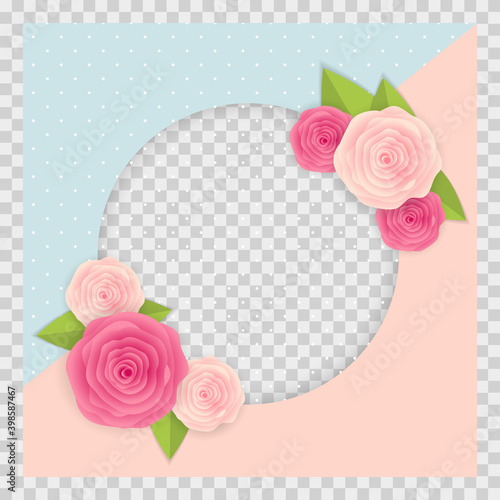 Cute Background with Frame and Flowers Collection Set. Vector Illustration EPS10. Square Template for social networks and messengers