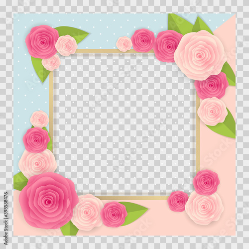 Cute Background with Frame and Flowers Collection Set. Vector Illustration EPS10. Square Template for social networks and messengers