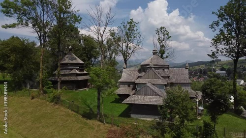 Ascension of Our Lord Church. Wooden Christian church in the mountains. Yasinia. Carpathians. Ukraine. Europe photo