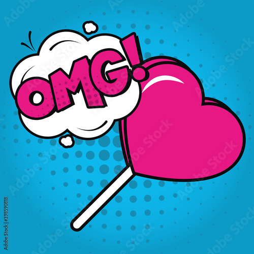 pop art heart candy with omg explosion bubble vector design