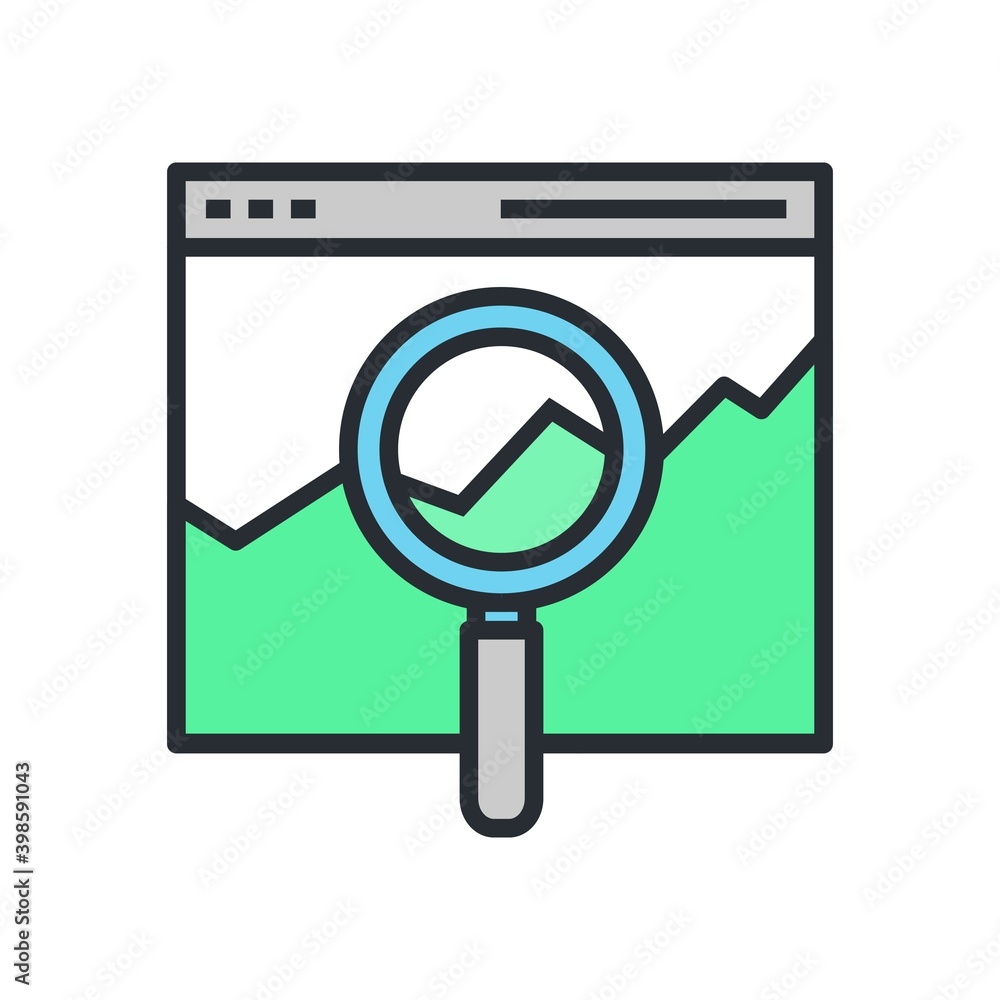 Flat design modern vector illustration of the SEO website search optimization process with web page and magnifier. Flat design modern vector illustration of the SEO website search optimization process with web page and magnifier.