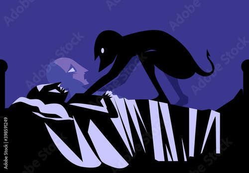 sleep paralysis disorder with shadow over a sleeping man