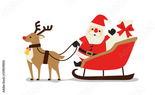 Santa Claus is sitting in a deer sleigh