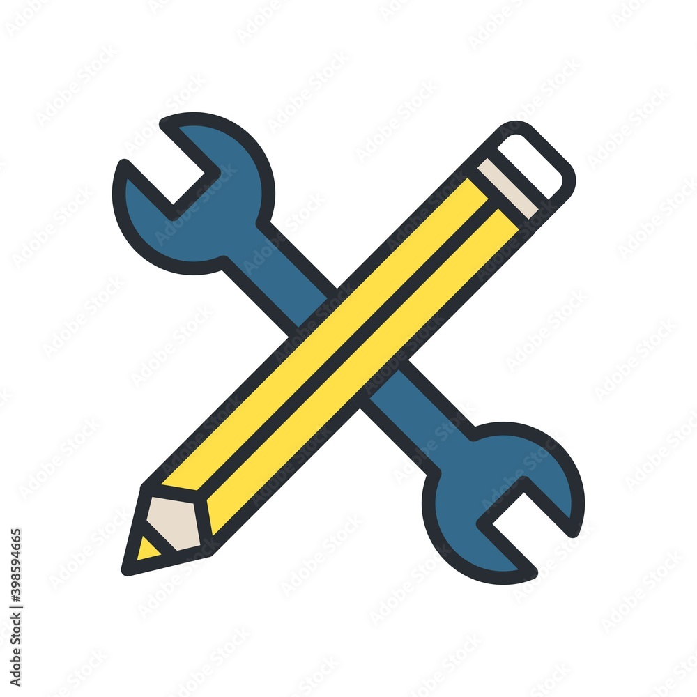 Wrench and pen. Business icon in flat design style. Wrench and pen. Business icon in flat design style.