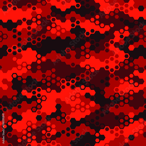 Hexagonal camouflage seamless pattern. Abstract modern geometric military endless background texture for fabric and fashion print. Vector illustration.