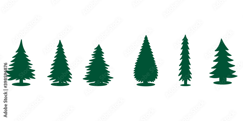 Obraz premium Set of different Christmas trees. Green silhouettes of Christmas trees isolated on white background. Winter mood