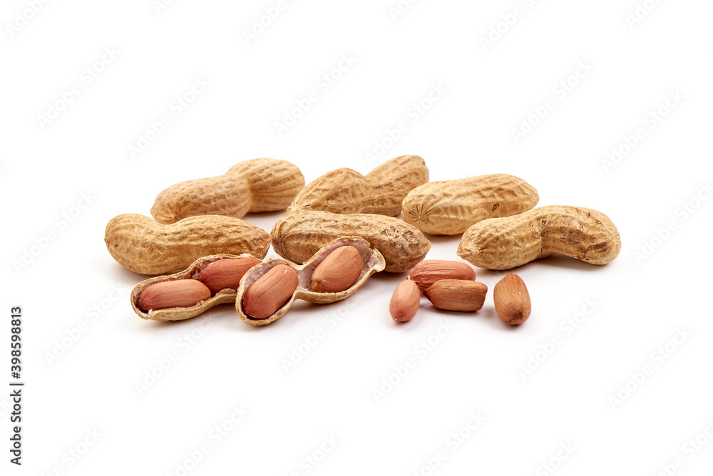 Organic peanuts in shell, isolated on white background Organic peanuts in shell, isolated on white background