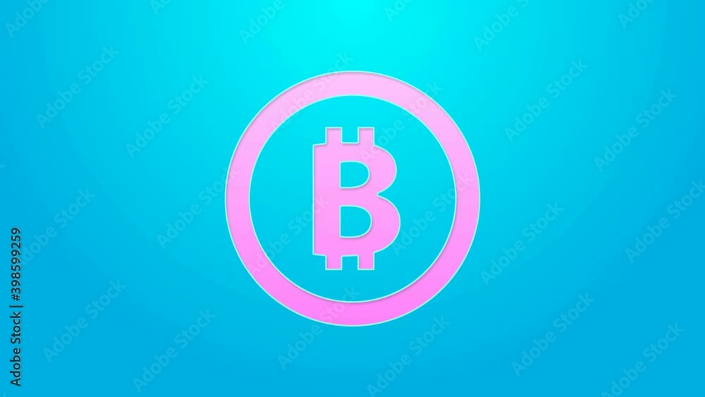 Pink line Cryptocurrency coin Bitcoin icon isolated on blue background. Physical bit coin. Blockchain based secure crypto currency. 4K Video motion graphic animation Pink line Cryptocurrency coin Bitcoin icon isolated on blue background. Physical bit coin. Blockchain based secure crypto currency. 4K Video motion graphic animation