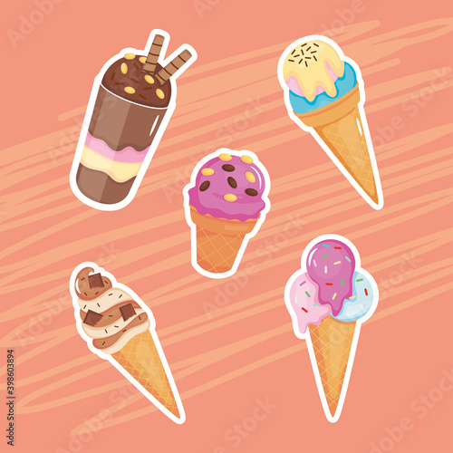 ice cream cones and milkshake collection  colorful design