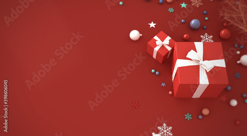 Design background with holiday, Christmas and New Year concept.
3d render gift box for banner and card design.