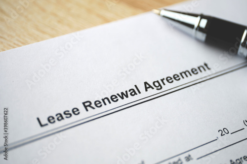 Photography Legal document Lease Renewal Agreement on paper close up