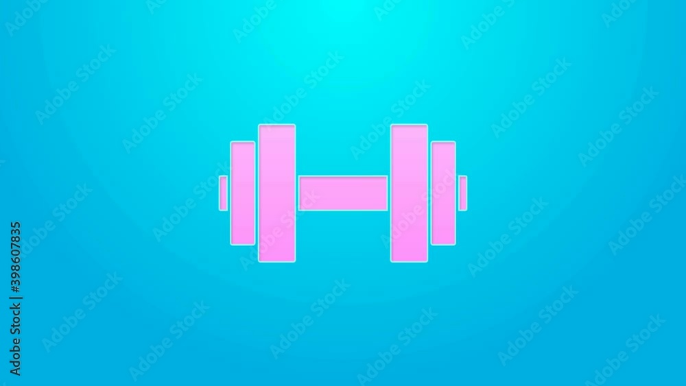Pink line Dumbbell icon isolated on blue background. Muscle lifting icon, fitness barbell, gym, sports equipment, exercise bumbbell. 4K Video motion graphic animation Pink line Dumbbell icon isolated on blue background. Muscle lifting icon, fitness barbell, gym, sports equipment, exercise bumbbell. 4K Video motion graphic animation