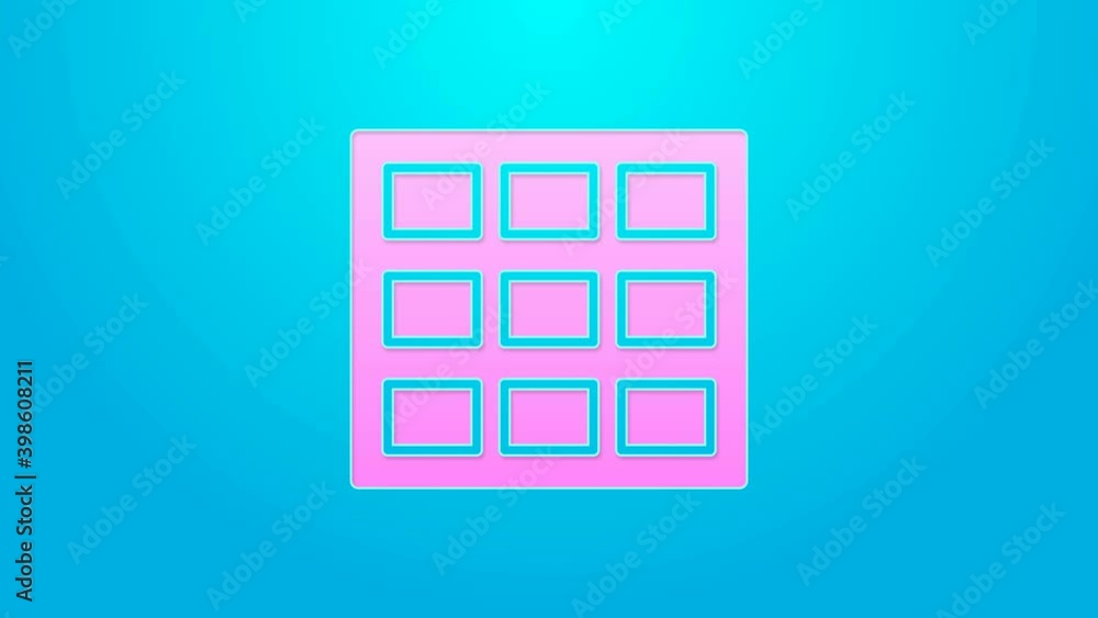 Pink line Chocolate bar icon isolated on blue background. 4K Video motion graphic animation Pink line Chocolate bar icon isolated on blue background. 4K Video motion graphic animation