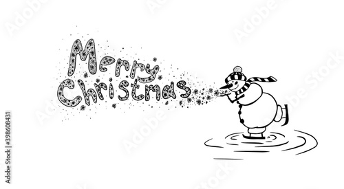The snowman is skating. Vector illustration