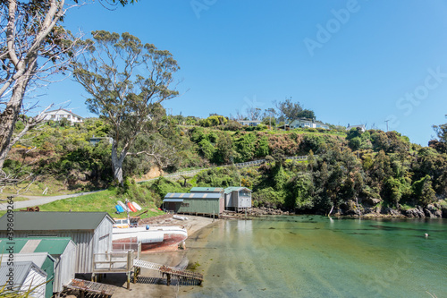 Leask Bay beach and boat sheds photo